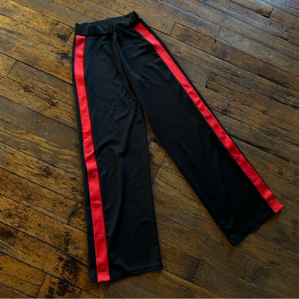 Zara Black Track Pants with Red Edge and Snap Buttons